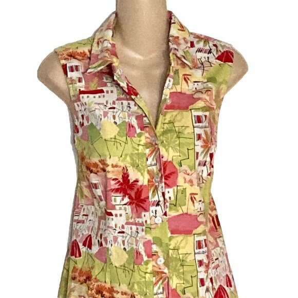 Talbots Women Size 10 Sleeveless Button Front Shirt Dress Pink Green Stick Women - Picture 4 of 9